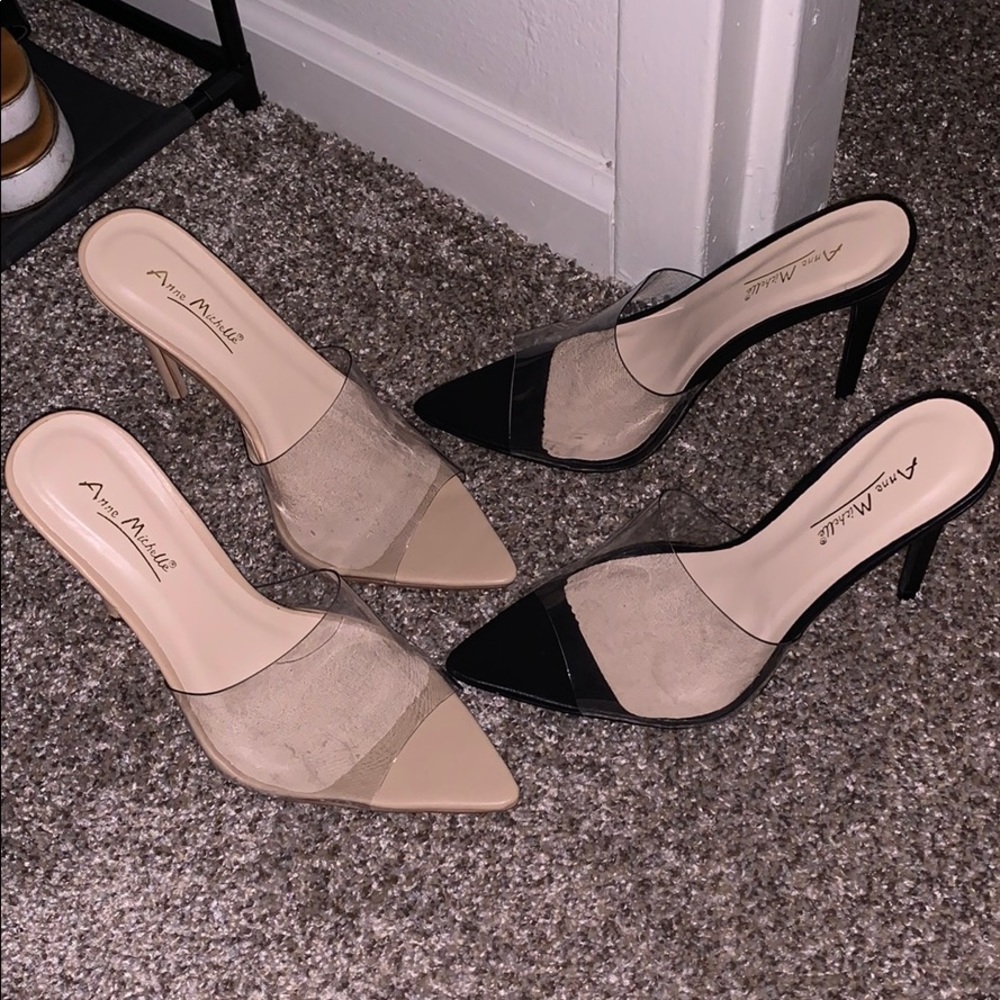 Nude and black slip on heels